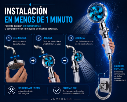 Cabezal de Ducha Turbo 360° de Alta Presión con Filtro Ahorrador de Agua