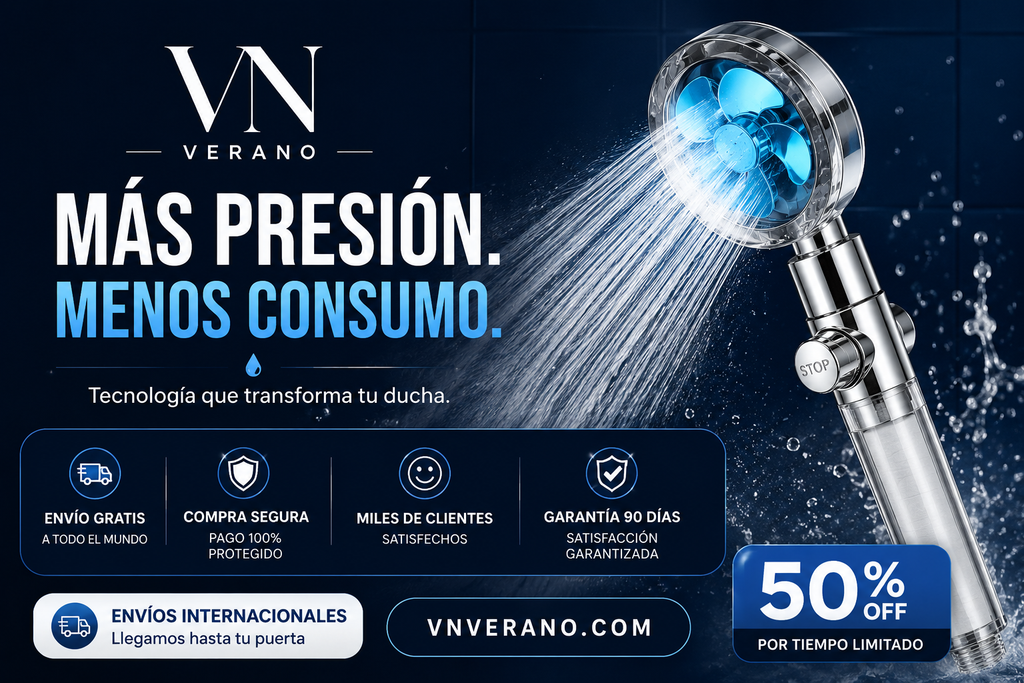Cabezal de Ducha Turbo 360° de Alta Presión con Filtro Ahorrador de Agua
