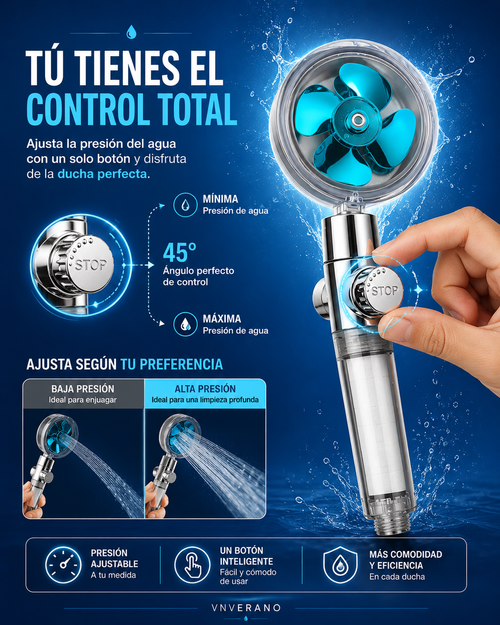 Cabezal de Ducha Turbo 360° de Alta Presión con Filtro Ahorrador de Agua